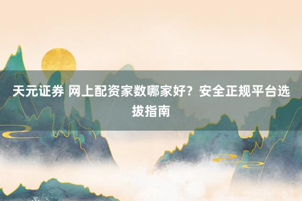 天元证券 网上配资家数哪家好？安全正规平台选拔指南