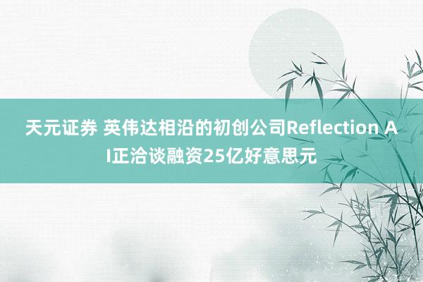 天元证券 英伟达相沿的初创公司Reflection AI正洽谈融资25亿好意思元