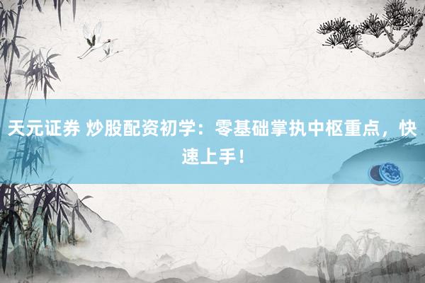 天元证券 炒股配资初学：零基础掌执中枢重点，快速上手！