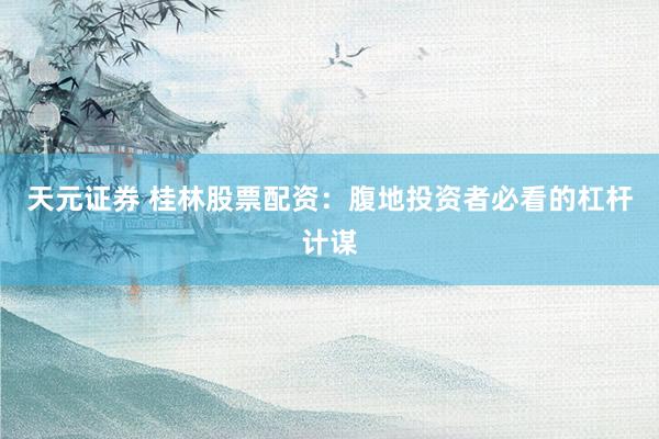 天元证券 桂林股票配资：腹地投资者必看的杠杆计谋