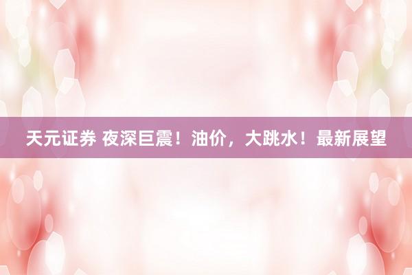 天元证券 夜深巨震！油价，大跳水！最新展望