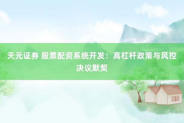 天元证券 股票配资系统开发：高杠杆政策与风控决议默契